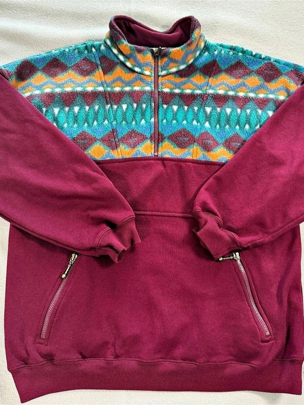 American Sportif Geometric Fleece Pullover in Purple Medium